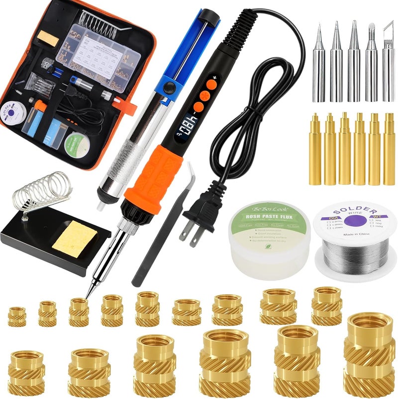 BILIPLE 90W Soldering Iron Heat Set Insert Tool, LED Digital Solder Iron Adjustable Temperature(180°C-480°C) with 250Pcs Threaded Inserts Brass Nuts,Soldering Iron Tips,Heat Set Insert Tips,Desoldering Pump - Image 1